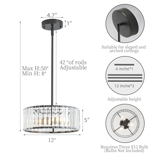 Modern Crystal Black Semi Flush Mount Ceiling Light Fixtures 12 in (Black / 12 in)