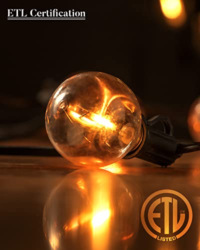 LED Outdoor String Lights 50FT Patio Lights with 16 Shatterproof G40 Vintage Edison Bulbs (50 Count)