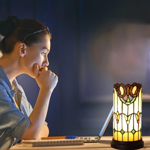 Tiffany Style Table Lamp For Bedroom Blue Dragonfly Stained Glass Nightstand Bedside Night Lamp Party Light Hand (2 Count)