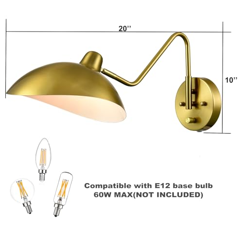 Gold Plug in Wall Sconce Swing Arm with On (2 Count)