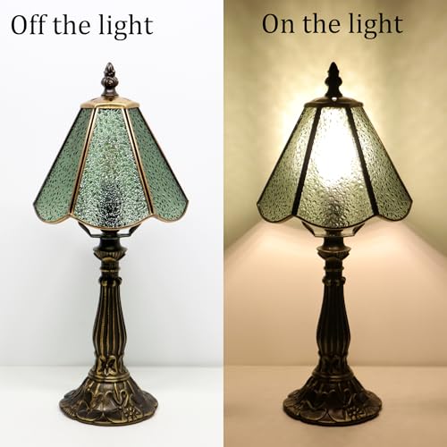 Tiffany Style Table Lamp Green Diamond Stained Glass Lamp 14 Inch