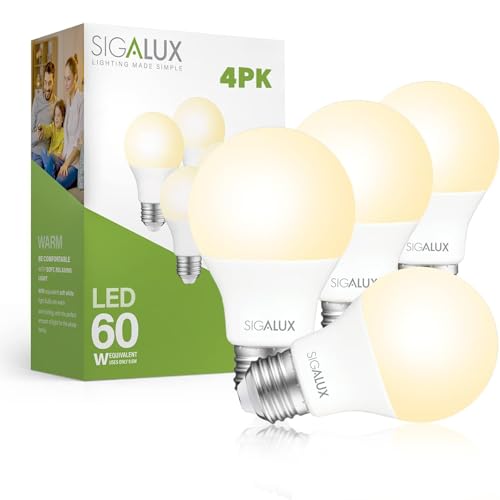 LED Light Bulbs 60 Watt Equivalent A19 Standard Light Bulbs 2700K Warm (4 Count)