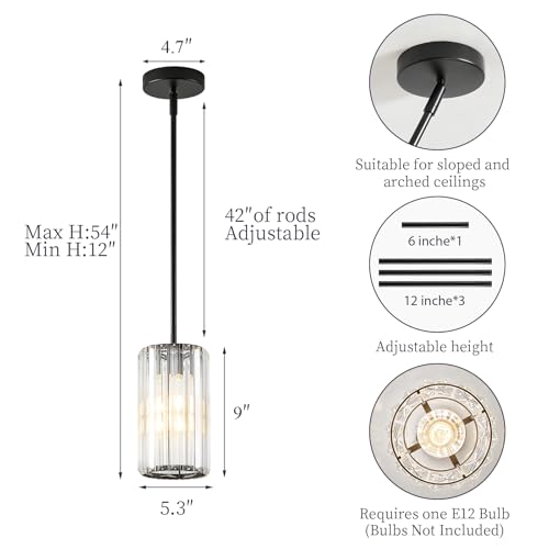 Modern Crystal Black Pendant Lights Kitchen Island (Black / 5.3 in)