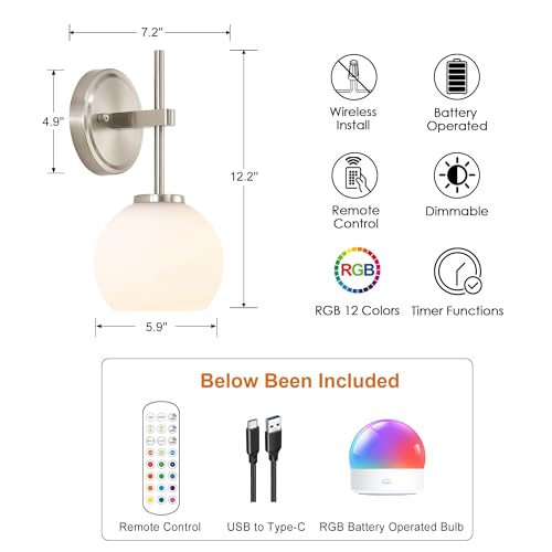 Brushed Nickel Battery Operated Wall Sconce Set of 2 (2 Count)