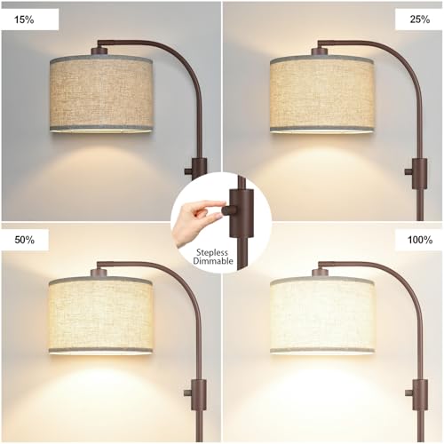 Upgraded Modern Arc Dimmable Tall Standing Floor Lamp with Linen Shade
