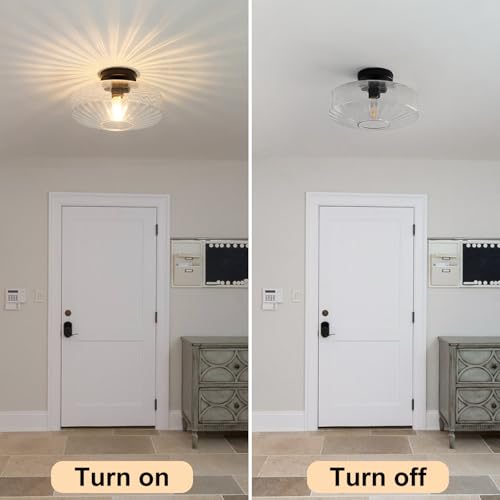 11.8" Clear Glass Ceiling Lights Retro Small Semi Flush Mount Ceiling Light
