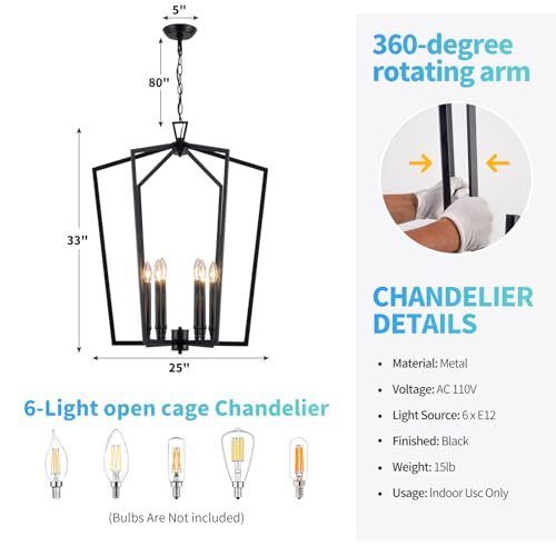 Modern Black Farmhouse Lantern Chandelier for Entryway Foyer