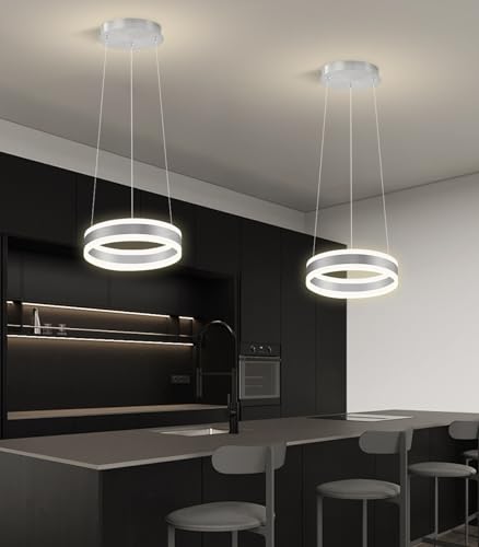D7.8'' Modern Ring Chandelier for Dining Room LED Dimmable Pendant Lighting High Ceiling Chandelier for Living Room Foyer Bedroom Entryway 3000K