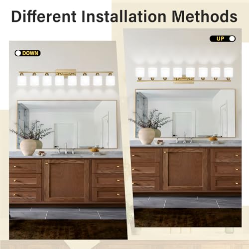 8 Light Bathroom Light Fixtures Gold for Big Mirror