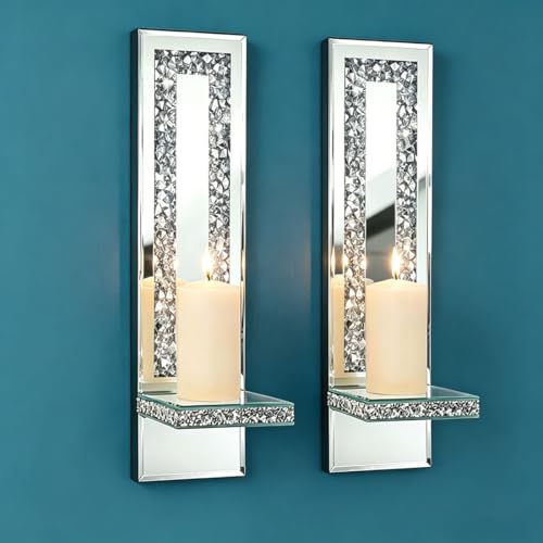 Mirrored Candle Sconces with Acrylic Diamond (2 Count)