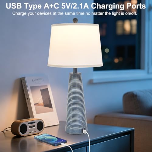 Nightstand Lamp Bedside Lamps Vintage Rustic Farmhouse Table Lamp 3 Way Dimmable Horizontal Stripe Light