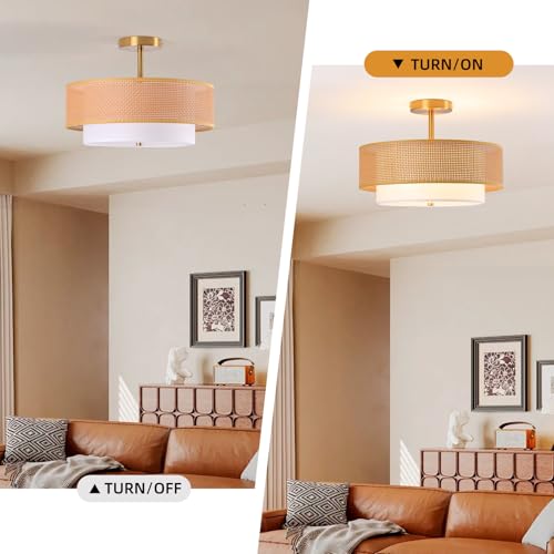 Rattan Flush Mount Ceiling Light
