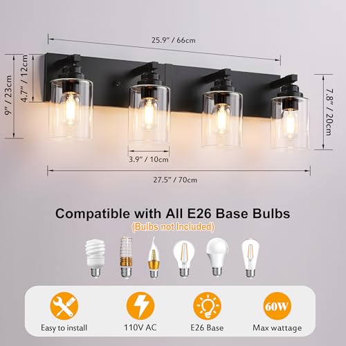 4 Light Matte Black Bathroom Vanity Light