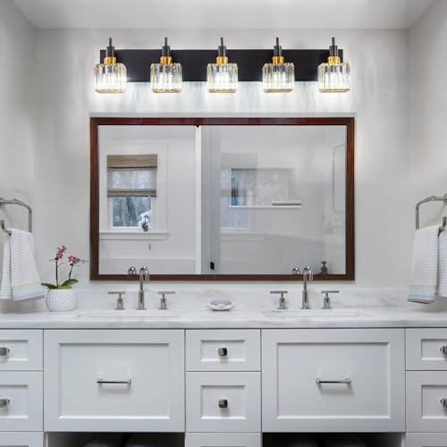 Modern Crystal Bathroom Vanity Light Black Gold 5