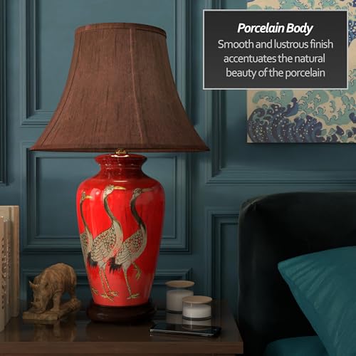 26" Red Crowned Cranes Vase Lamp
