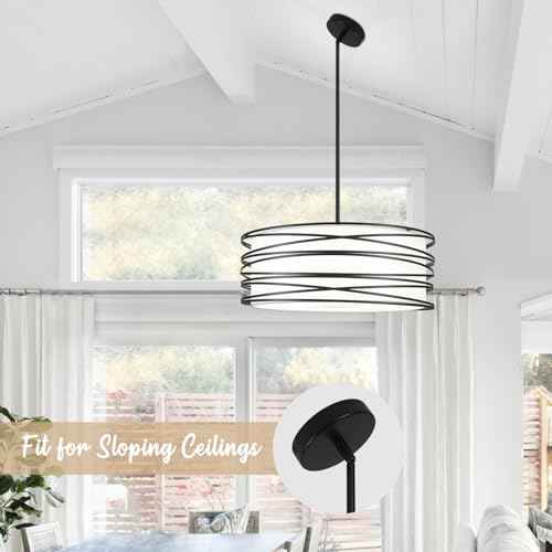 19.7'' 5-Light Black Drum Chandelier - Black and White Industrial Light Fixtures Modern Farmhouse Pendant Light for Kitchen Island Dining Room Hallway Kitchen Island Bedroom