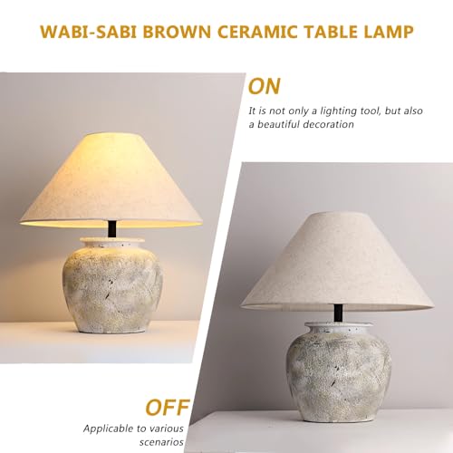 Farmhouse Table Lamp White Ceramic Lamps Rustic Clay Pot with Fabric Shade Decor for Living Room Bedroom House Bedside Nightstand Home Office