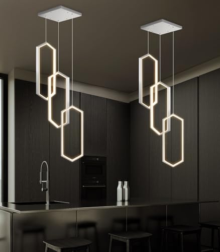 3 Rings Dimmable Pendant Lighting Adjust LED Mini Chandelier Ceiling Light Fixtures for Kitchen Island Dining Room Living Room Bedroom Silver