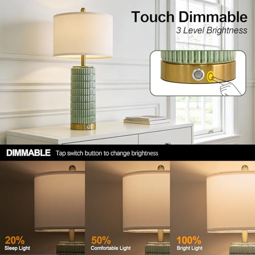 25'' Bedside Table Lamps Set of 2 for Living Room with USB A&C Ports (2 Count)