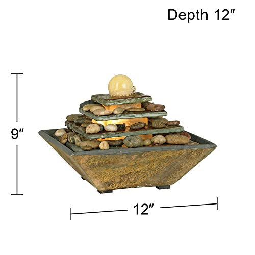 Pyramid 9" High Slate Stone Feng Shui Table Indoor Fountain with LED Light