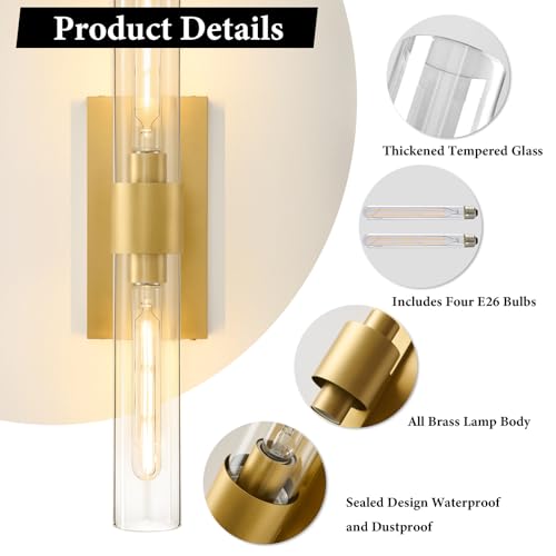 Gold Brass Bathroom Wall Sconce (2 Count)