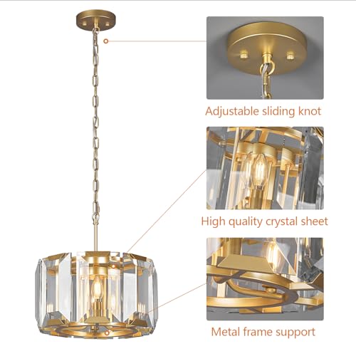 Gold Modern Crystal Chandeliers Round Farmhouse Pendant Light Semi Flush Mount Ceiling Light Fixture for Bedroom Dining Room Kitchen Island Living Room Foyer Hallway
