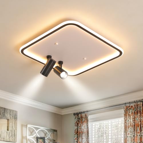 Modern Square LED Flush Mount Ceiling Light with 2 Spotlights