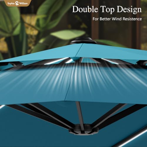 13ft 2 Tier Patio Umbrella with Base&LED Lights