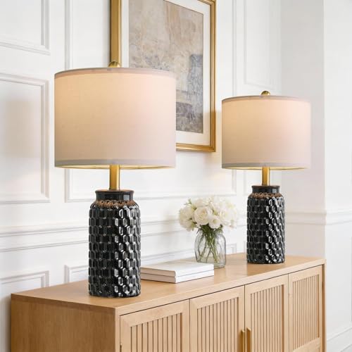 20.5" Black Modern Ceramic Bedside Lamp Set of 2 for Bedroom Decor Farmhouse Table Lamp for Living Room Office Dorm (2 Count)