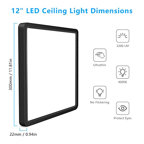 12Inch 24W Square LED Ceiling Light Fixtures Flush Mount