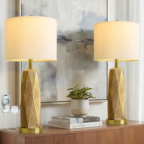 27.5" Gold Table Lamps Set of 2 with USB (2 Count)