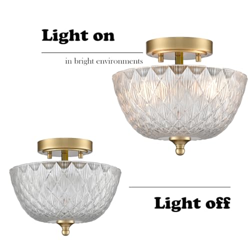Gold Semi Flush Mount Ceiling Light with Clear Globe Glass Shade