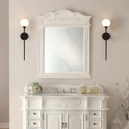 Single Black Globe Glass Wall Sconce with Milk White Glass Shade