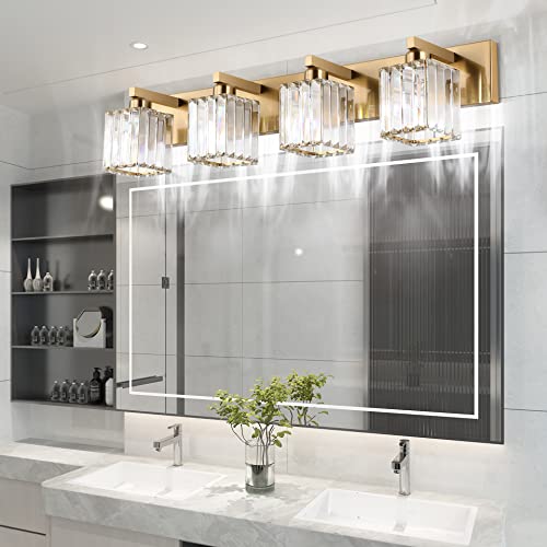 Bathroom Lighting Fixtures Modern Crystal Vanity Light Brass 4 Light Bathroom Vanity Light