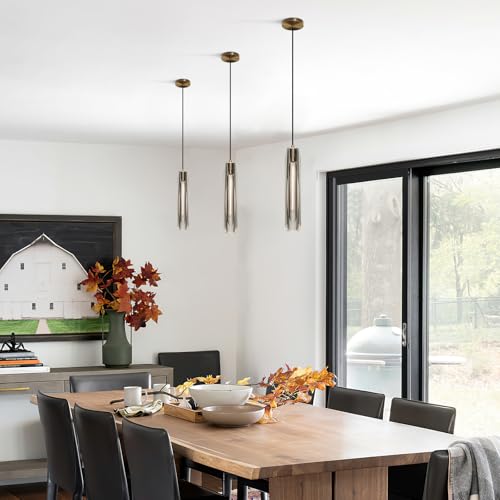 Lighting Smokey Crystal Pendant Light Antique Brass Gold Hanging Light Fixture Mid Century Modern Long Tube Pendant Light for Kitchen Island Dining Room Bedroom