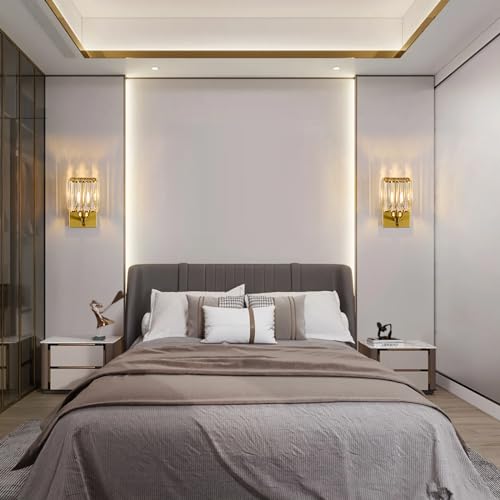 Wall Sconces Crystal Gold Wall Sconce Set of Two Indoor Wall Lamp Modern Wall Light Bathroom Vanity Light Fixtures Wall Lighting Wall Mounted Room Sconce (2 Count)