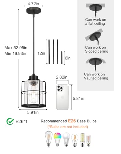 Black Pendant Lights Kitchen Island Set of 2 (2 Count)