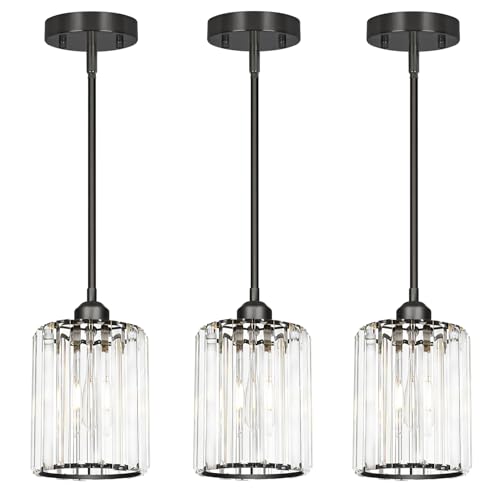Black Kitchen Pendant Lights Over Island with Adjustable Rods (3 Count)