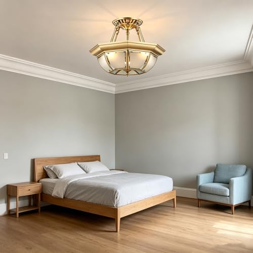 Brass Semi Flush Mount Chandelier for Dining Room