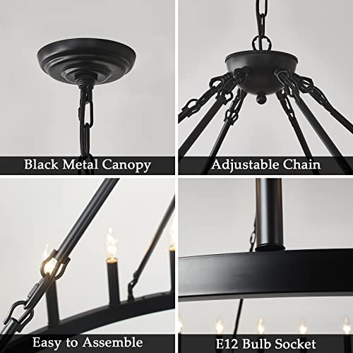 64 Inch Black Extra Large Wagon Wheel Chandelier