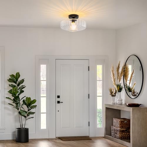 11.8" Clear Glass Ceiling Lights Retro Small Semi Flush Mount Ceiling Light