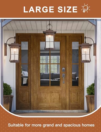 18" H Extra Large Porch Sconce Oil Rubbed Bronze Large Exterior Wall Lantern Deep Brown Outside House Lamps Waterproof Mission Outdoor Lighting with Seeded Glass for Villa Garage Coach Light