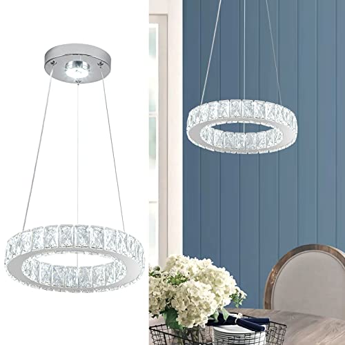 11.8" Crystal Chandelier LED Round Flush Mount Ceiling Light Fixture Modern Hanging Pendant Lighting Mini Ring Chandeliers for Dining Room Kitchen Island Hallway Bathroom