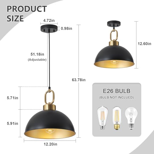 2 Pack Black Hanging Pendant Light Fixture (2 Count)