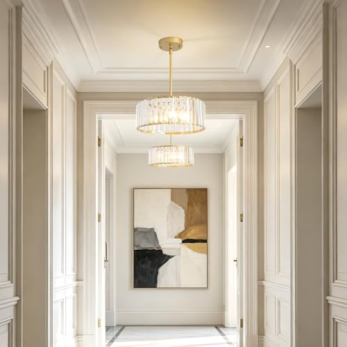 Adjustable Height Modern Gold Crystal Chandelier 12 Inch (Gold / 12 in)