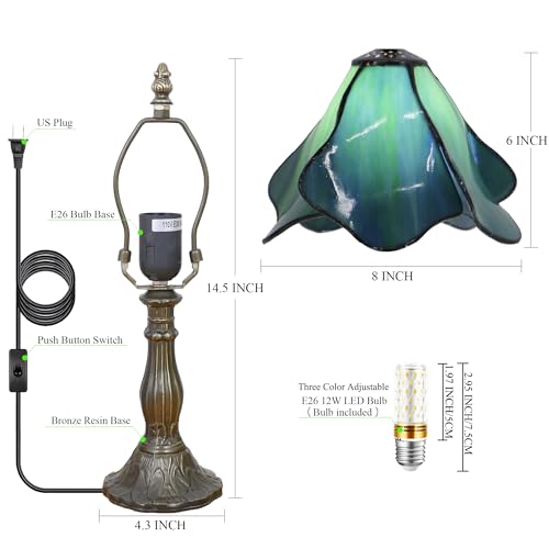 Small Tiffany Table Lamp Green Morning Glory Style W8H14.5 Inch