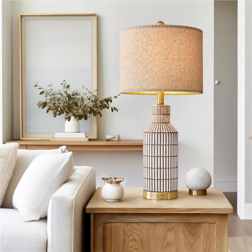 25" Modern 3 Way Dimmable Touch Control with USB A+C Ceramic Lamps Set of 2 Table Lamp for Living Room Bedroom Farmhouse Nightstand Bedside Brown (2 Count)