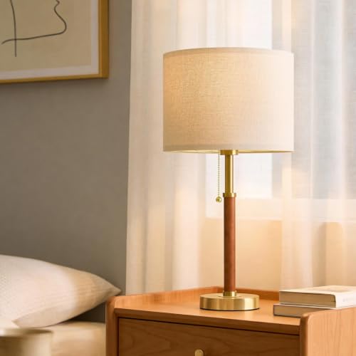 22" Wood Table Lamps Mid Century Modern Lamp for Bedroom Living Room (2 Count)