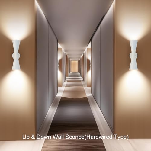 Modern Indoor Wall Sconce Up and Down White Wall Sconce Mid Century Indoor Wall Light Fixture Hardwired Wall Mounted Lamp for Living Room Bathroom Bedroom Hallway 15 Inch (2 Count)