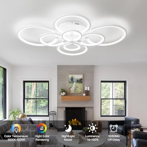 Modern LED Ceiling Lights Fixture Dimmable Flush Mount White Acrylic 8